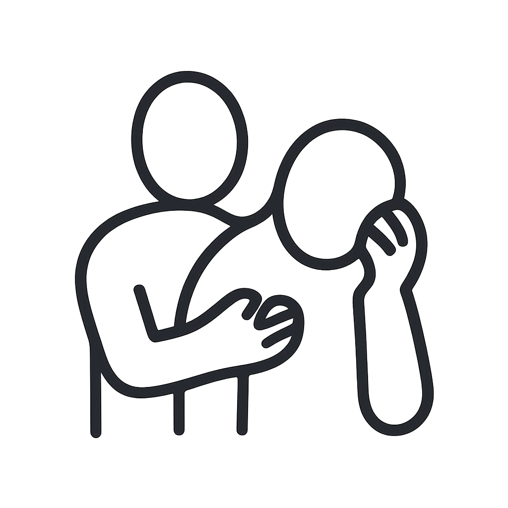 A simple graphic depicting a two people faces, symbolizing attention or interest.